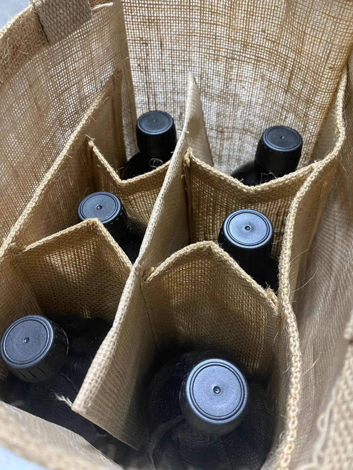 Miron flessen 6 stuks in juten flessentas