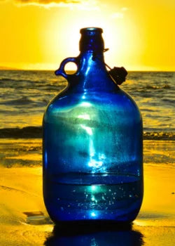 Blauw glas 5 liter met Gravure